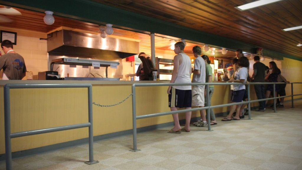 Customers lined up at the concessions